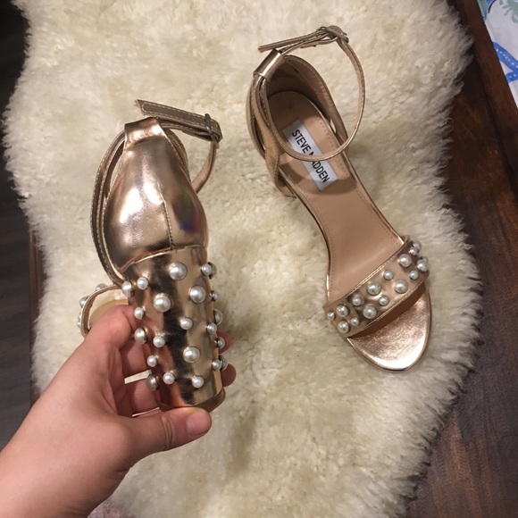 Steve Madden - Pearled Rose Gold Block Heels 7 - Picture 9 of 16